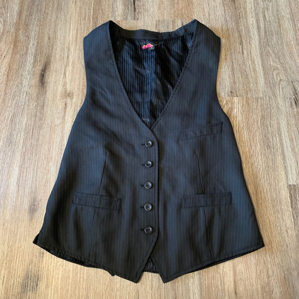 Vintage y2k Forever 21 pinstripe v-neck waistcoat vest in black - size small